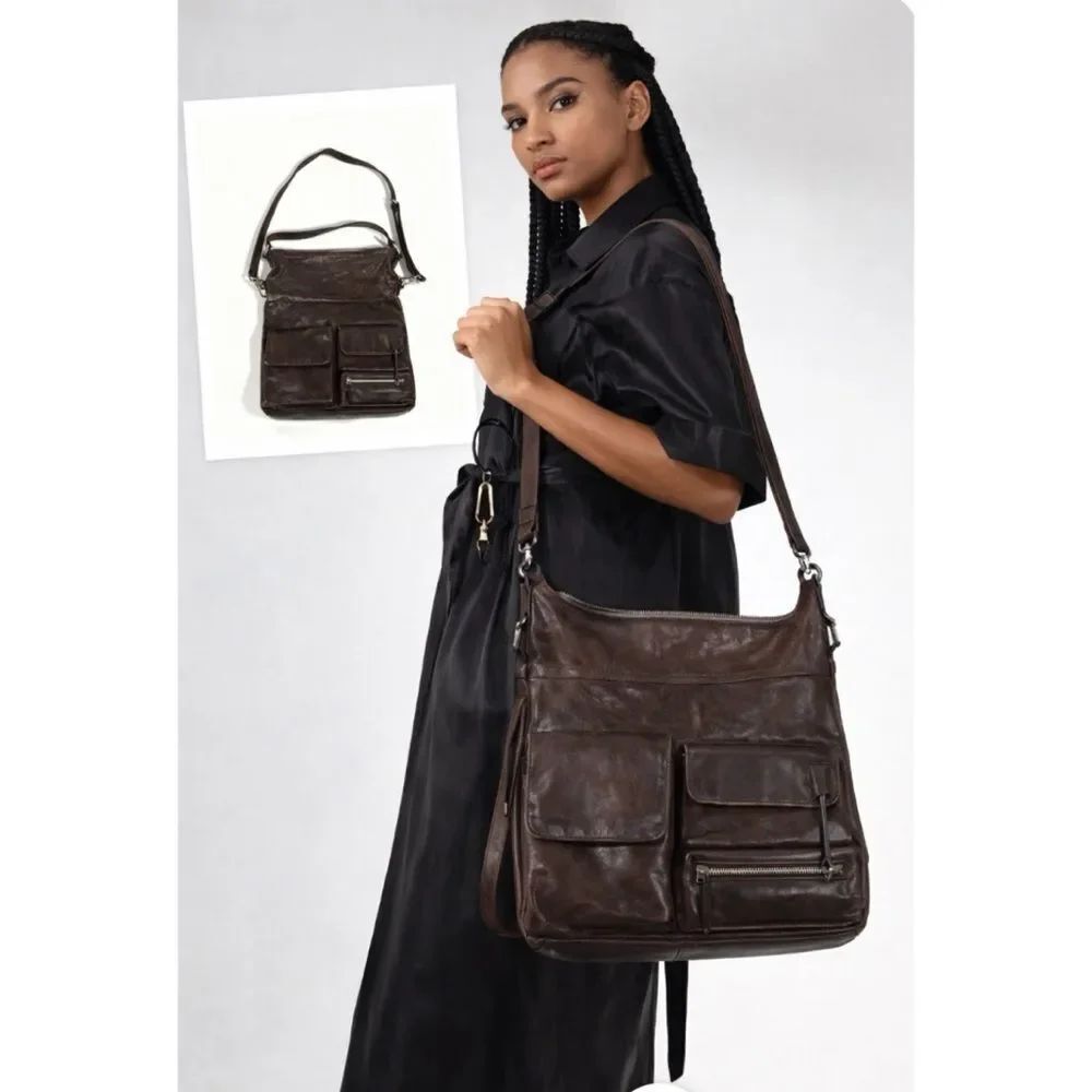 Vintage Hobo Explorer
Distressed Leather Crossbody/Shoulder Bag in Dark Cognac